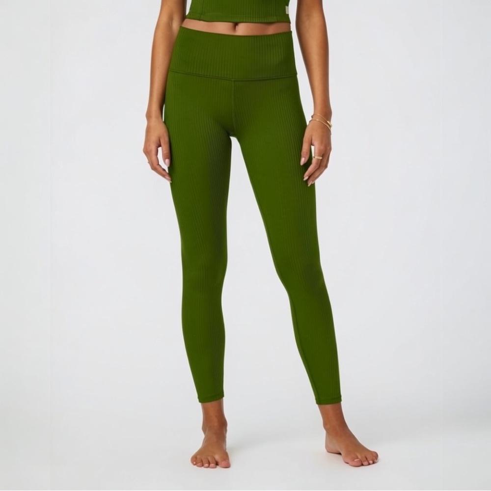 Vuori Inversion Rib Legging Olive Green High Rise Ribbed Yoga Pants Size S